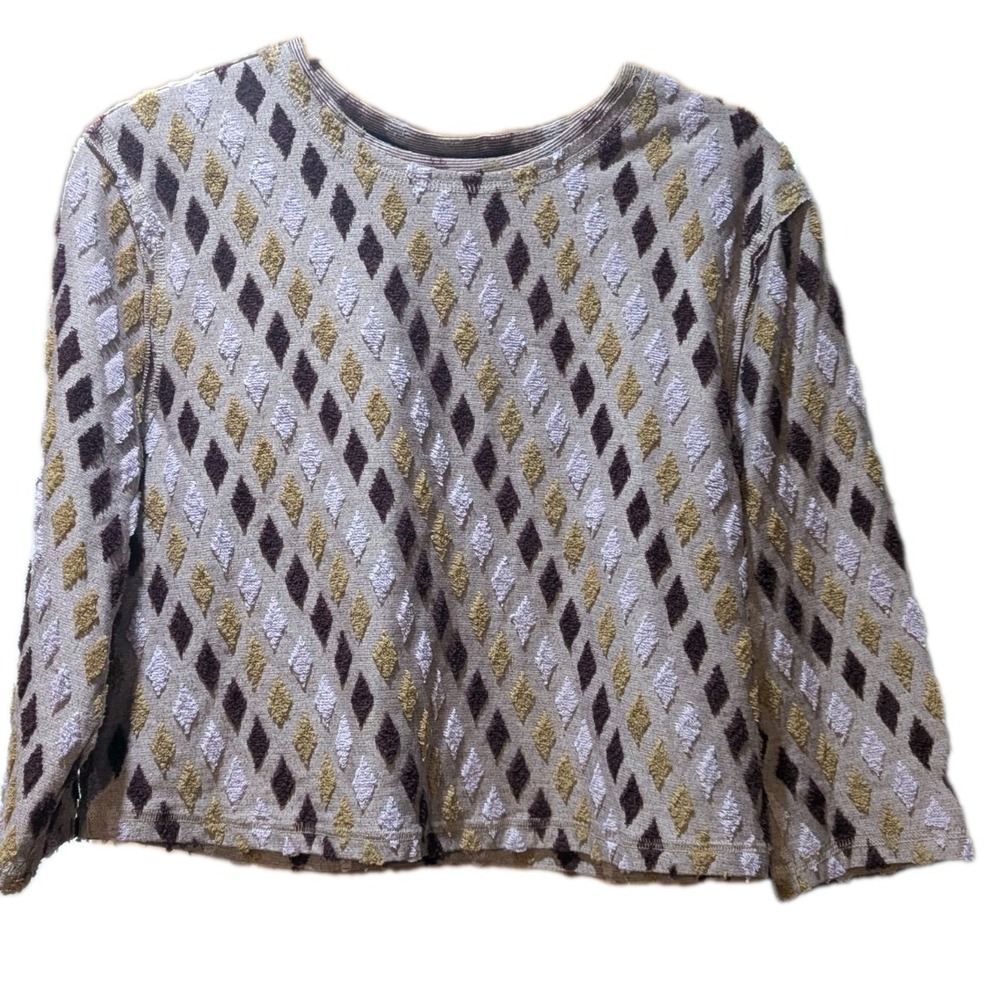 Free People Cropped Top Boxy 3/4 Sleeve Mauve‎ Mosaic Print Textured Size XL